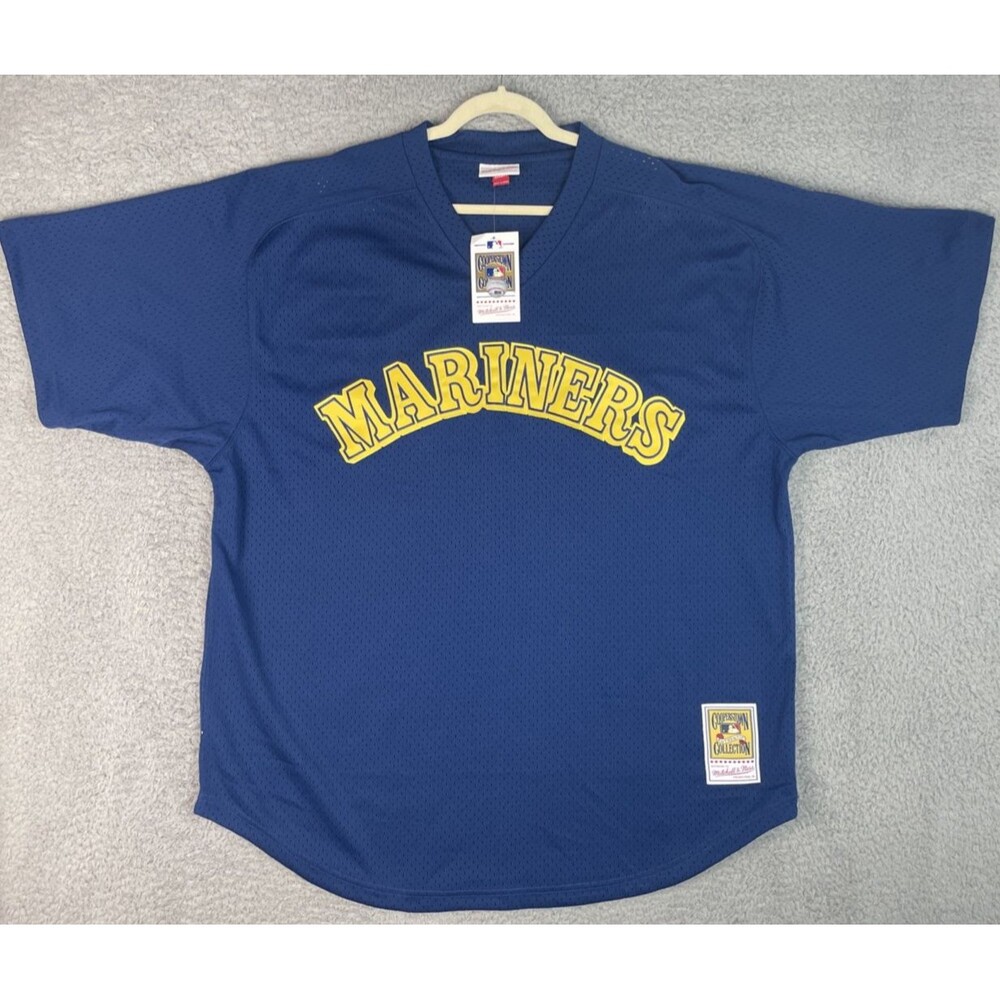 Mitchell & Ness BP Jersey Ken Griffey Jr #24 Mariners 1991 Mens 2XLT 56 Blue NWT